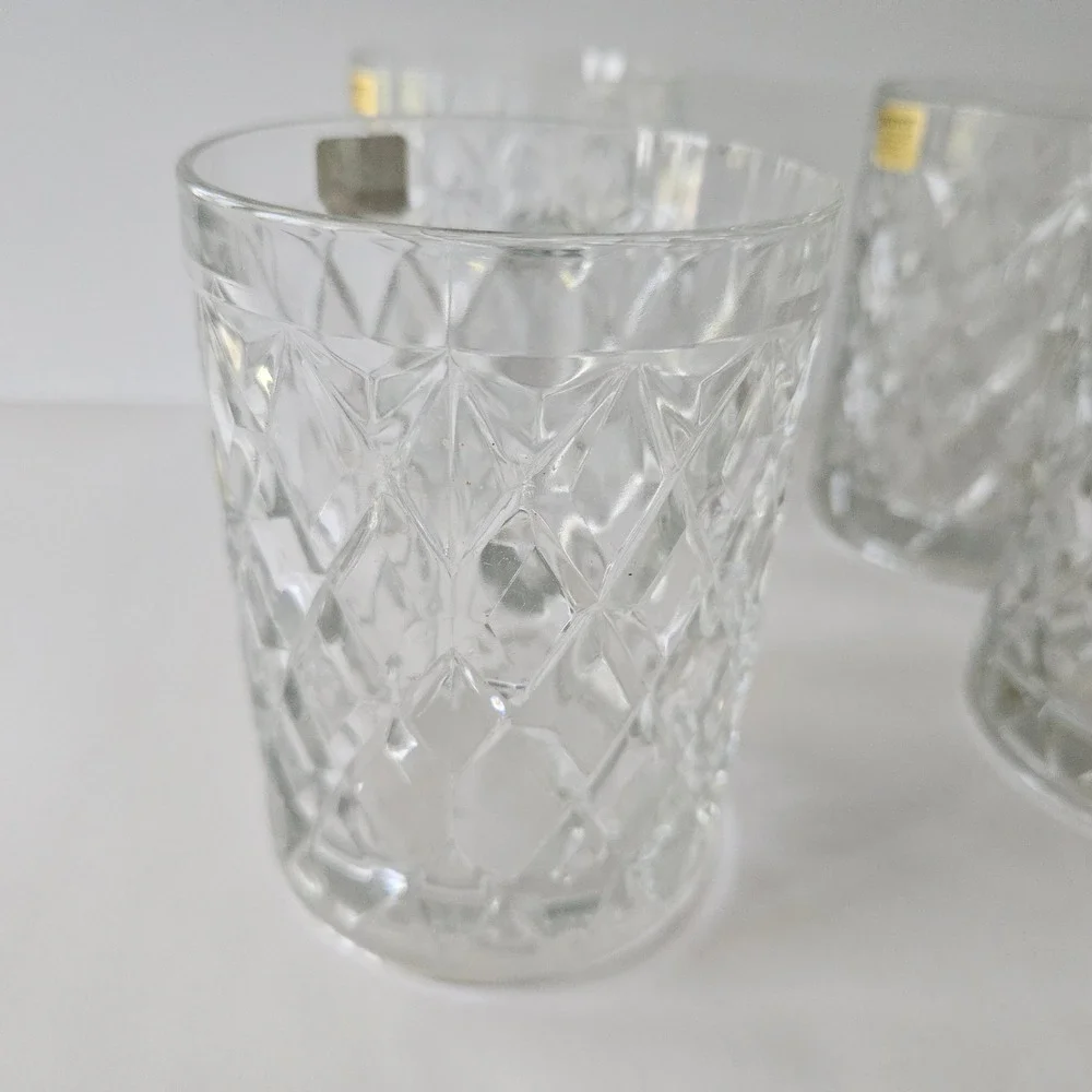 Vtg Paul Sebastian Arcoroc Crystal Glasses 12oz SET OF 4 Tempered Cut Coffee Tea